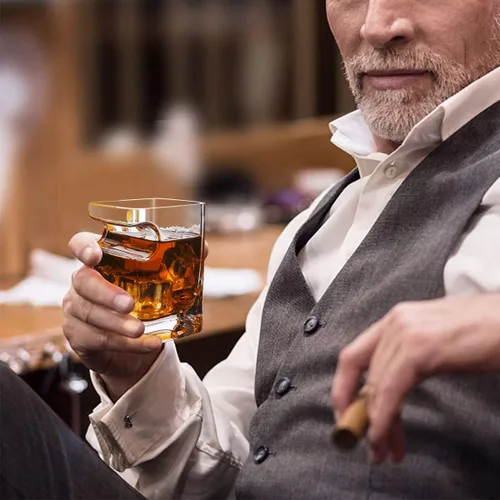 Vista 5 de Vasos de Whisky para Cigarros - Vaso Old Fashioned de 12oz con Bandeja Integrada para Cigarros, Vaso de Bar, Juego de Vasos de Whisky de Cristal