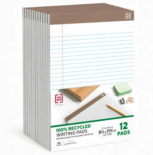 Vista 2 de STAPLES – Blocs de notas perforados reciclados, 8.5” x 11.75”, rayas angostas, color canario, paquete de 12