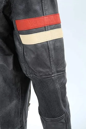Vista 5 de Cafe Racer - Chaqueta de cuero negra envejecida estilo vintage