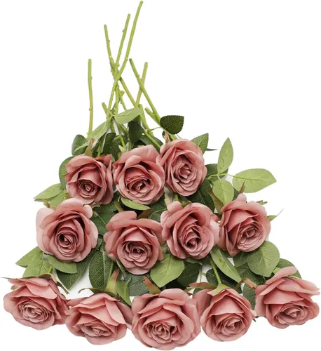 Vista 24 de LVEFIT - 12 rosas artificiales de otoño para decoración de otoño Beige