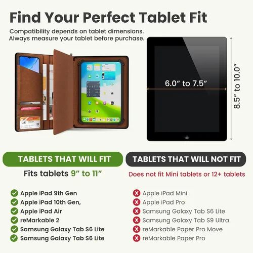 Vista 4 de Funda universal Padfolio – Organizador de tablet con soporte para bloc de notas – Compatible con iPad 10ª 11ª generación, iPad Pro 11, iPad 7 8 9