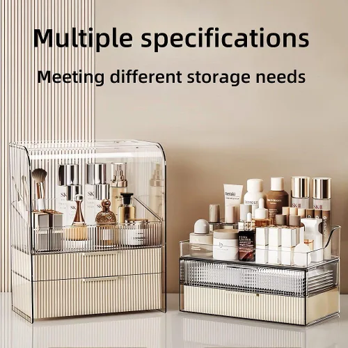 Vista 7 de Organizador de maquillaje para encimera, vitrinas de cosméticos grandes, organizador de cosméticos para el cuidado de la piel, 2 cajones
