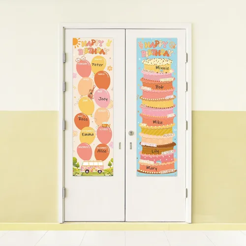 Vista 6 de Lonfliness Tabla de pósteres de feliz cumpleaños, decoración de tablero de anuncios de cumpleaños, estilo retro, bohemio, cumpleaños, aula, puerta