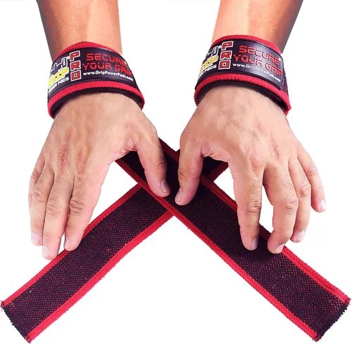 Vista 2 de Correas de elevación de algodón de nivel profesional con soporte de almohadilla de muñeca de neopreno y mejora de agarre de silicona, correas