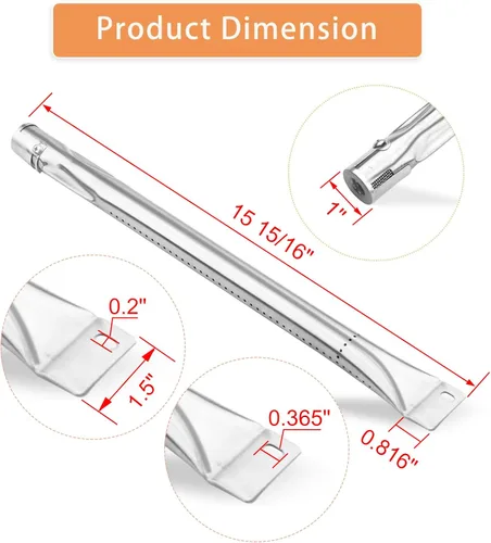 Vista 2 de Tubo de quemador de parrilla, 4 piezas universales de tubo de acero inoxidable para barbacoa de tubos de reparación de gas para Brinkmann