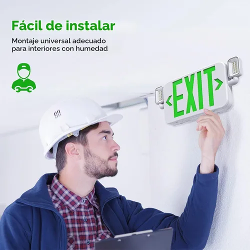 Vista 6 de Luz LED combinada de salida de emergencia con dos luces principales ajustables y batería de respaldo, iluminación de salida de emergencia comercial