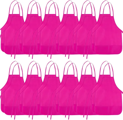 Vista 27 de 12 piezas de delantales para niños de color rojo rosa con 2 bolsillos amplios para arte, actividades de pintura, manualidades en la cocina Rosa Rojo