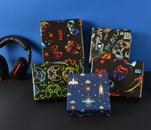 Vista 3 de Papel de regalo de cumpleaños de juegos Titiweet para niños y niñas, 12 hojas de papel de regalo para juegos de video para amantes