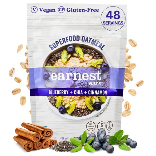 Vista 14 de Earnest Eats Superfood Avena – Arándanos Chia Canela – Vegana, sin gluten, 0.18 oz de proteína vegetal, 0.18 oz de fibra, sin azúcar añadida, 24