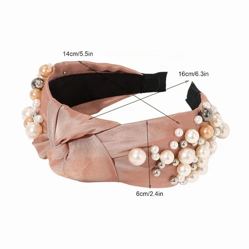 Vista 5 de Ivyu Diademas - Diademas de perlas anudadas para mujer de moda, accesorios para el cabello, bandas para el cabello para niñas, antideslizantes, a