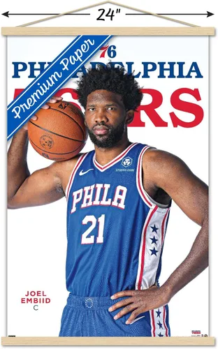 Vista 3 de Trends International NBA Philadelphia 76ers - Póster de pared Joel Embiid Feature Series 23, 22.37 x 34.00 pulgadas, paquete de impresión premium