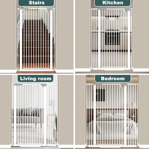 Vista 14 de Puerta para gatos extra alta para puertas, puerta de mascotas montada a presión para gatos y perros, puerta de bebé de 51.18 pulgadas de alto