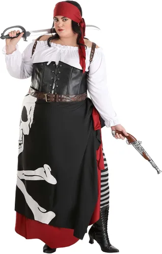 Vista 2 de Disfraz de pirata de talla grande para mujer, disfraz de pirata de la bandera de Jolly Roger para mujer