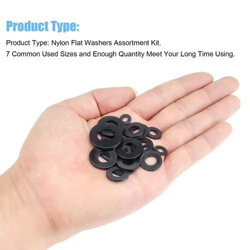 Vista 5 de DYWISHKEY Kit surtido de 720 piezas de 7 tamaños de arandelas planas de nailon negro (M3 M4 M5 M6 M8 M10 M12)