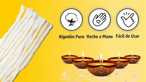Vista 3 de IS4A 500 mechas largas hechas a mano de algodón para Puja Pooja Jyot Batti para lámpara de aceite Diya para Diwali Deepawali Diya, ideal para latón