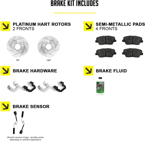 Vista 2 de Hart Brakes Kit de frenos delanteros y rotores Pastillas de freno delantero Rotores y pastillas de freno Pastillas y rotores semimetálicos