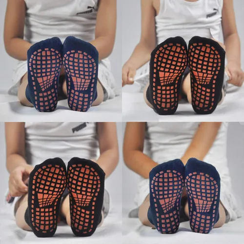 Vista 5 de SkiBeaut Calcetines de trampolín para niños, 4 pares de calcetines antideslizantes antideslizantes con agarre pegajoso, para entrenamiento descalzo