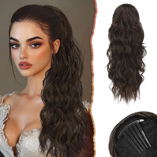 Vista 11 de SOFEIYAN Extensión de cola de caballo con cordón, de 24 pulgadas, ondulado, rizado, con clip, extensiones de cola de caballo con clip, extensiones