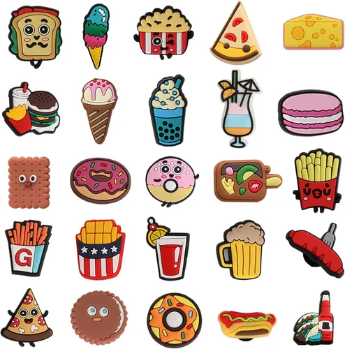 Vista 5 de mortd 50 dijes de decoración de zapatos con temática de alimentos paquete de dijes para zapatos de hamburguesa para decoración de zapatos zuecos