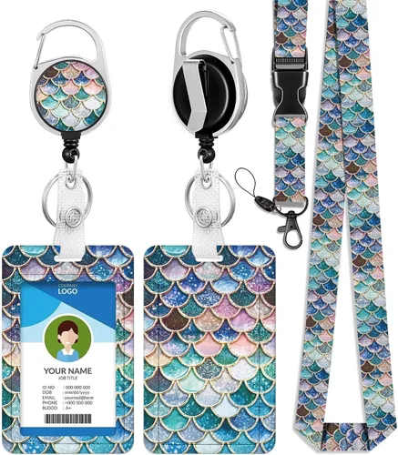 Vista 7 de Cordones azul bebé para llaves Portador de Insignias, Carrete de Insignias Retráctil con Clip de Mosquetón y Cordón Desmontable, Linda Tarjeta