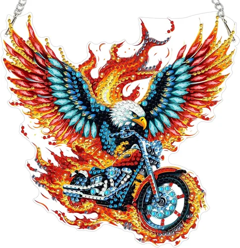 Vista 20 de MXJSUA Atrapasoles con pintura de diamante de águila calva americana, kits de arte de diamantes para adultos, adornos colgantes con cadena