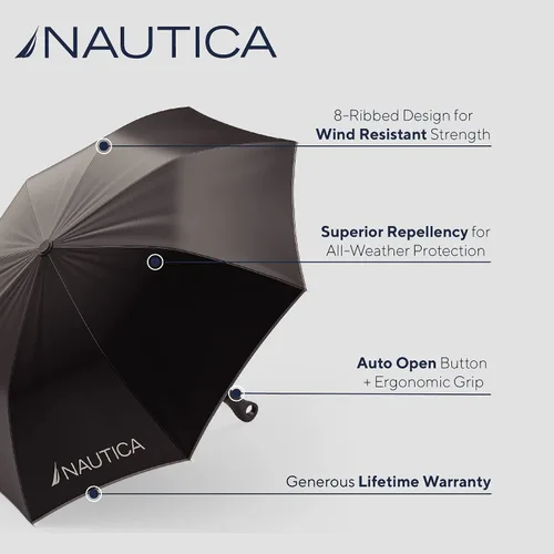 Vista 2 de Nautica Umbrella for Travel - Auto Open Compact Lightweight Folding - Best Windproof Umbrellas for Rain Sun Wind Protection Small Automatic
