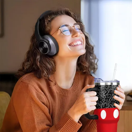 Vista 8 de Sunmdecor Vaso de 40 oz con asa y pajitas de silicona, vaso aislado para café con asa, vaso de 40 oz con asa Diseño-01