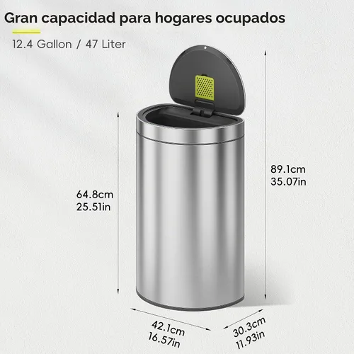 Vista 3 de EKO Mirage - Bote de basura semicircular con sensor de movimiento, de 12.4 galones, grande, automático para cocina con compartimento desodorante