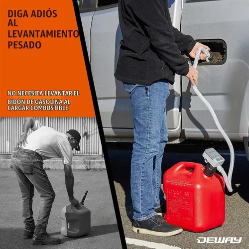 Vista 9 de Bomba de transferencia de combustible DeWay para bidón de gasolina con boquilla de apagado automático de precisión Flujo rápido de 2.4 GPM