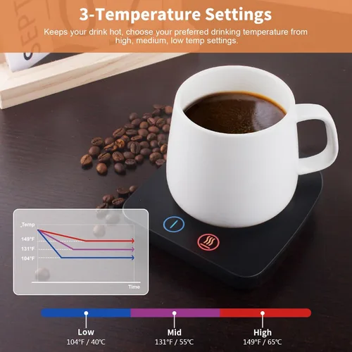 Vista 3 de Vobaga - Calentador de taza de café para el hogar, la oficina, el escritorio, se apaga automáticamente después de 4 horas. Placa calentadora de taza