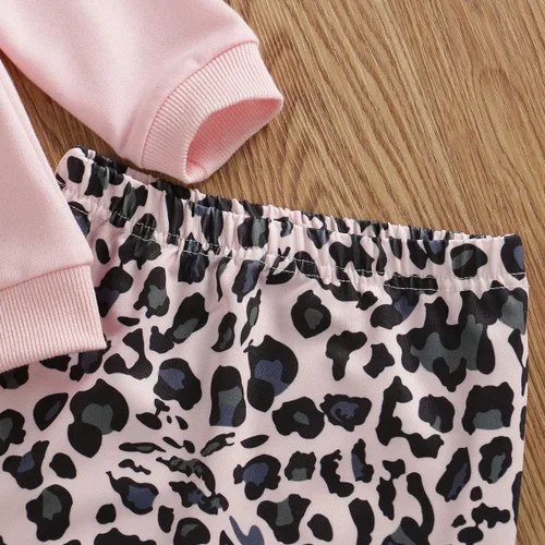 Vista 6 de Madjtlqy Conjunto de ropa para bebé recién nacido, camiseta estampada con estampado de leopardo y diadema