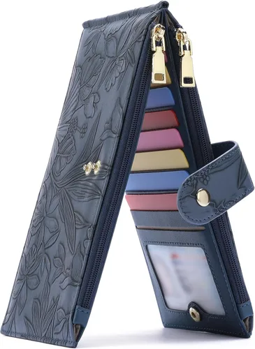 Vista 14 de GAEKEAO Cartera pequeña porta tarjetas de crédito para mujeres RFID de cuero delgada tipo pulsera con llavero y bolsillo con cremallera, Negro