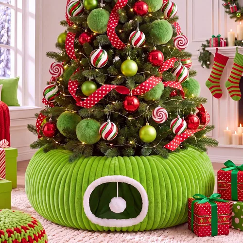 Vista 16 de Túnel de árbol de Navidad para gatos de 36 pulgadas, cama de dona, blanco