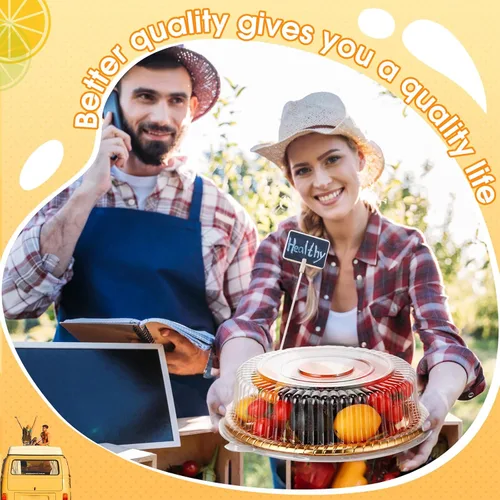 Vista 7 de Nitial 12 Piezas Bandejas de Servicio Resistentes con Tapa Transparente, Bandejas Redondas Elegantes Doradas para Catering Desechables Platos