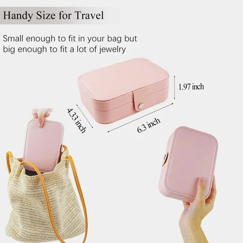 Vista 3 de LOIKMIUP Joyero de viaje joyero portátil de doble capa de piel sintética para anillos aretes collares pulseras cajas de almacenamiento organizadoras