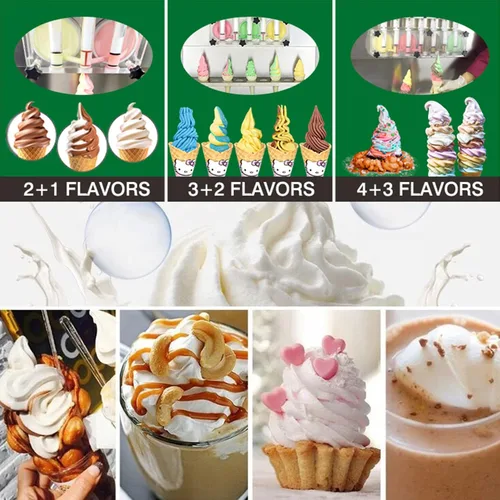 Vista 9 de Máquina de helado suave para encimera de 3 sabores, automática 2+1 sabores mixtos Soft Serve Ice Maker con tolva de 2 x 7 L, cilindro de 2 x 1.5 L