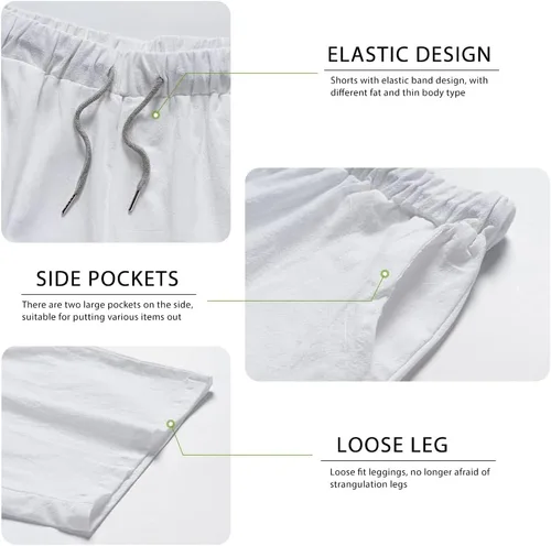 Vista 5 de AOTORR Conjunto de lino de 2 piezas para hombre, camisa de manga corta con botones y traje de playa corto