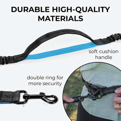 Vista 5 de Squirrel Products Correa de perro manos libres con cinturón de cadera/correa cruzada, bolsa con cremallera y elástico absorbente de golpes