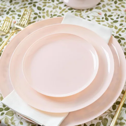 Vista 3 de EcoQuality Platos redondos de plástico desechables de 8.6 pulgadas – Platos de cena desechables grandes y resistentes para bodas, vajilla, platos