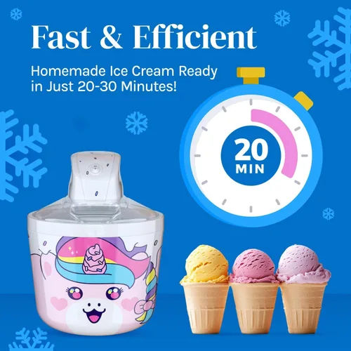 Vista 7 de Cooler Concepts Máquina eléctrica de helado de unicornio pequeño de 1.2 cuartos de galón para niños, la mejor máquina de helado de encimera