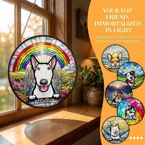 Vista 2 de Dog Stained Glass Window Hanging, Ocean Sea Outdoor Suncatcher