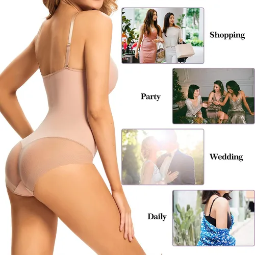 Vista 4 de JOYSHAPER Body moldeador para mujer con brasier con control de abdomen cuello en V y espalda descubierta para mujer