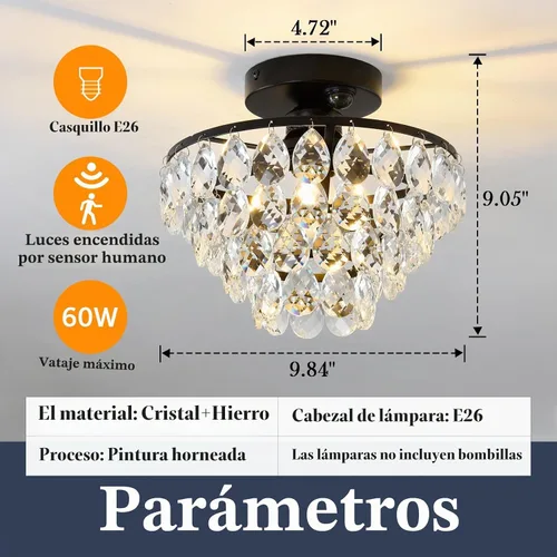 Vista 2 de YYJLX Lámpara de techo interior con sensor de movimiento moderna de cristal semiempotrada en color negro para pórtico, pasillo, entrada frontal