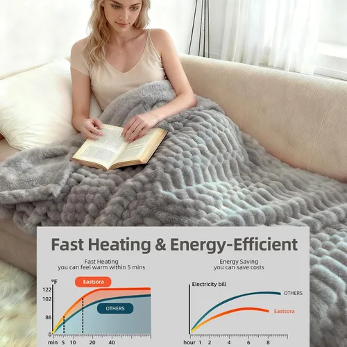 Vista 3 de Eastsora Manta térmica de franela de 50 x 60 pulgadas, manta de calefacción eléctrica con ETL y FCC, 12 niveles de calefacción y apagado automático