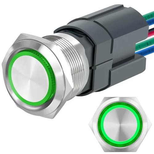 Vista 9 de Interruptor de botón de cierre de 15 amperios, 22 mm, 12 V CC, DPST, luz LED ojo de ángel, acero inoxidable 304, impermeable IP67 con enchufe