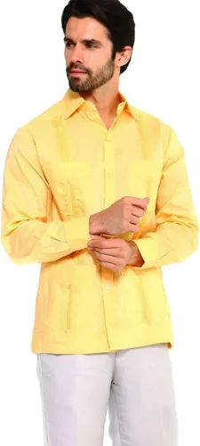 Vista 3 de Mojito Collection Camisa Guayabera clásica de mezcla de polialgodón de manga larga, Oro