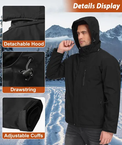 Vista 5 de Chaqueta de nieve de invierno para hombre, impermeable, para esquí, snowboard, lluvia, abrigo, con capucha aislada, forro polar