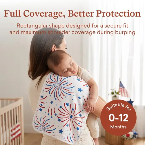 Vista 3 de Premium Waterproof Baby Burp Cloths 8 Pack, Extra Large 13" x 26" Soft Absorbent Burping Cloths for Newborn Infant, Patriotic 4th of July Baby