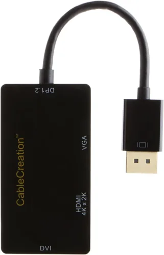 Vista 4 de CableCreation Adaptador de DisplayPort multifunción a HDMI/DVI/VGA, adaptador de DisplayPort DP 3 en 1, compatible con resolución HDMI 4K x 2K, negro