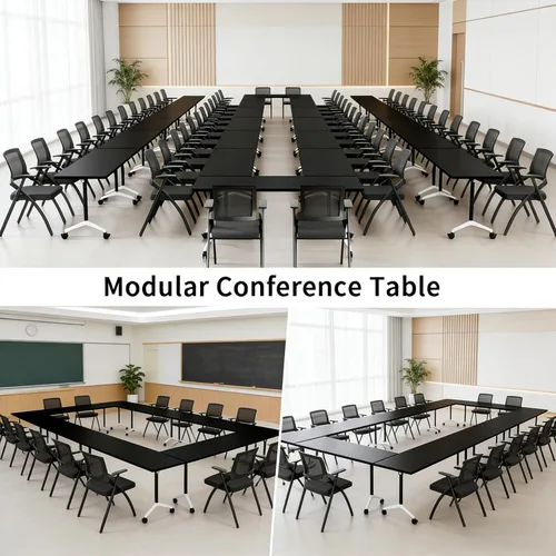 Vista 5 de Mesa de conferencias plegable, mesas de sala de conferencias con ruedas, mesa rectangular grande y plegable para reuniones de 6 a 12 personas, mesa